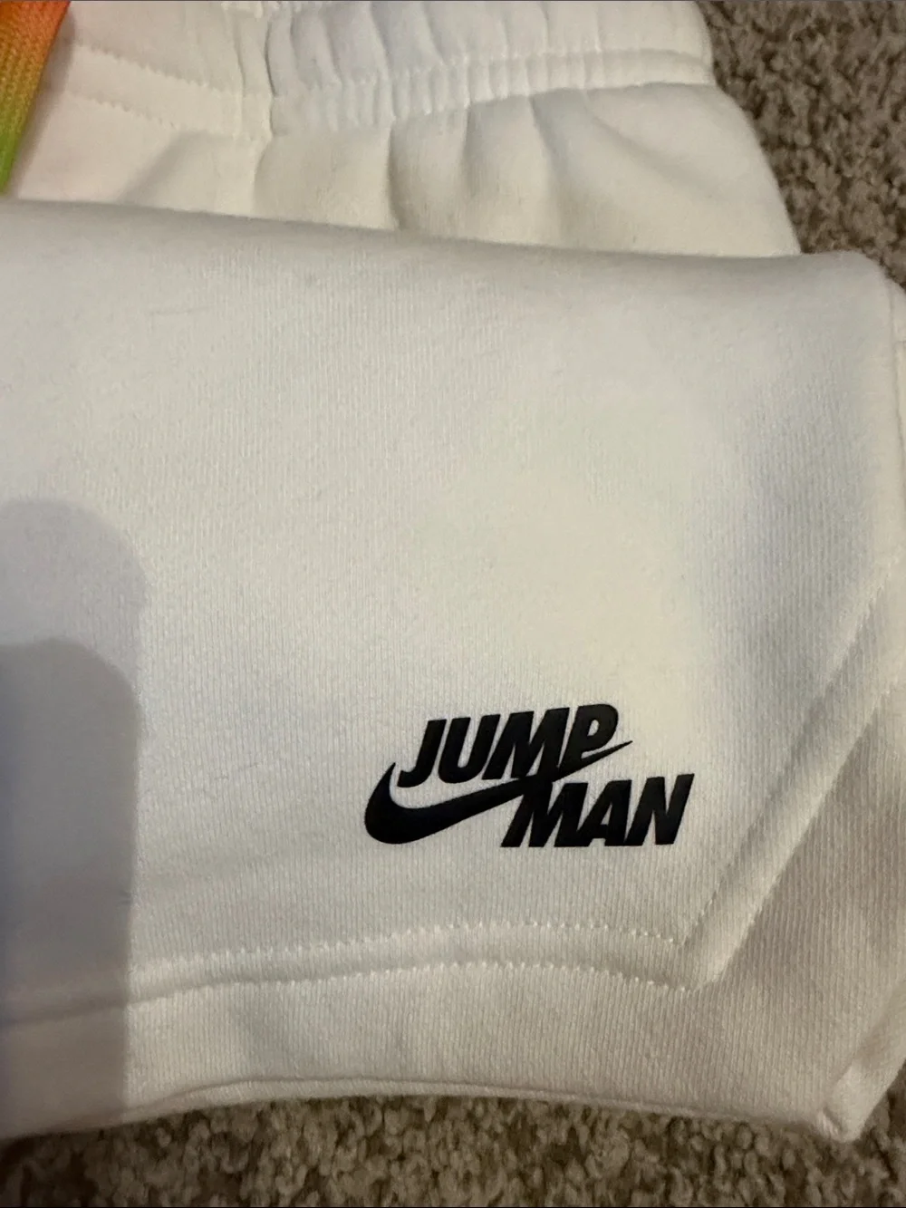 Jordan White Shorts with Multicolor Gradient Logos